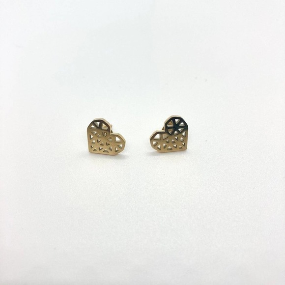 GOLD Geometric Heart Earring Pair - Picture 3 of 8
